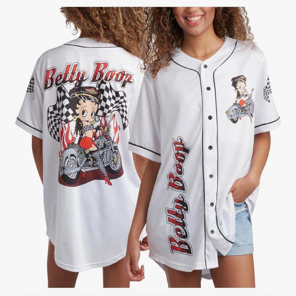 Fleischer Studios White Betty Boop‎ Baseball Shirt Jersey Sz XL